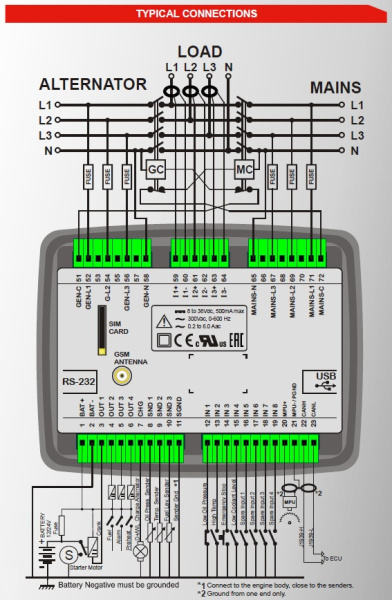 DATAKOM D-300 Многофункциональный контроллер генератора MPU + J1939 + GSM Modem