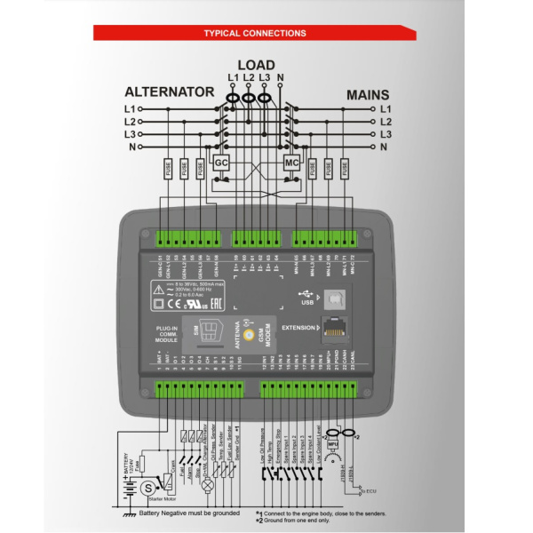 DATAKOM D-300-MK2 MPU Многофункциональный контроллер генератора с J1939