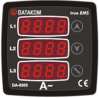 DATAKOM DA-0303 Амперметр, 75-150V питание, 3 фазы, 72x72мм, 3 дисплея