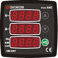 DATAKOM DM-0301 Мультиметр, 170-275V питание, 1 фаза, 72x72 мм, 3 дисплея